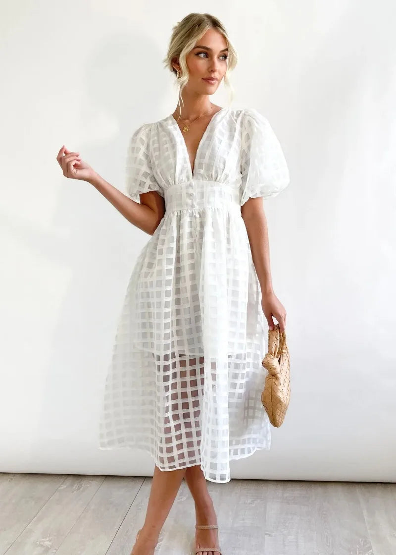 WW | Puffärmel Midi-Kleid