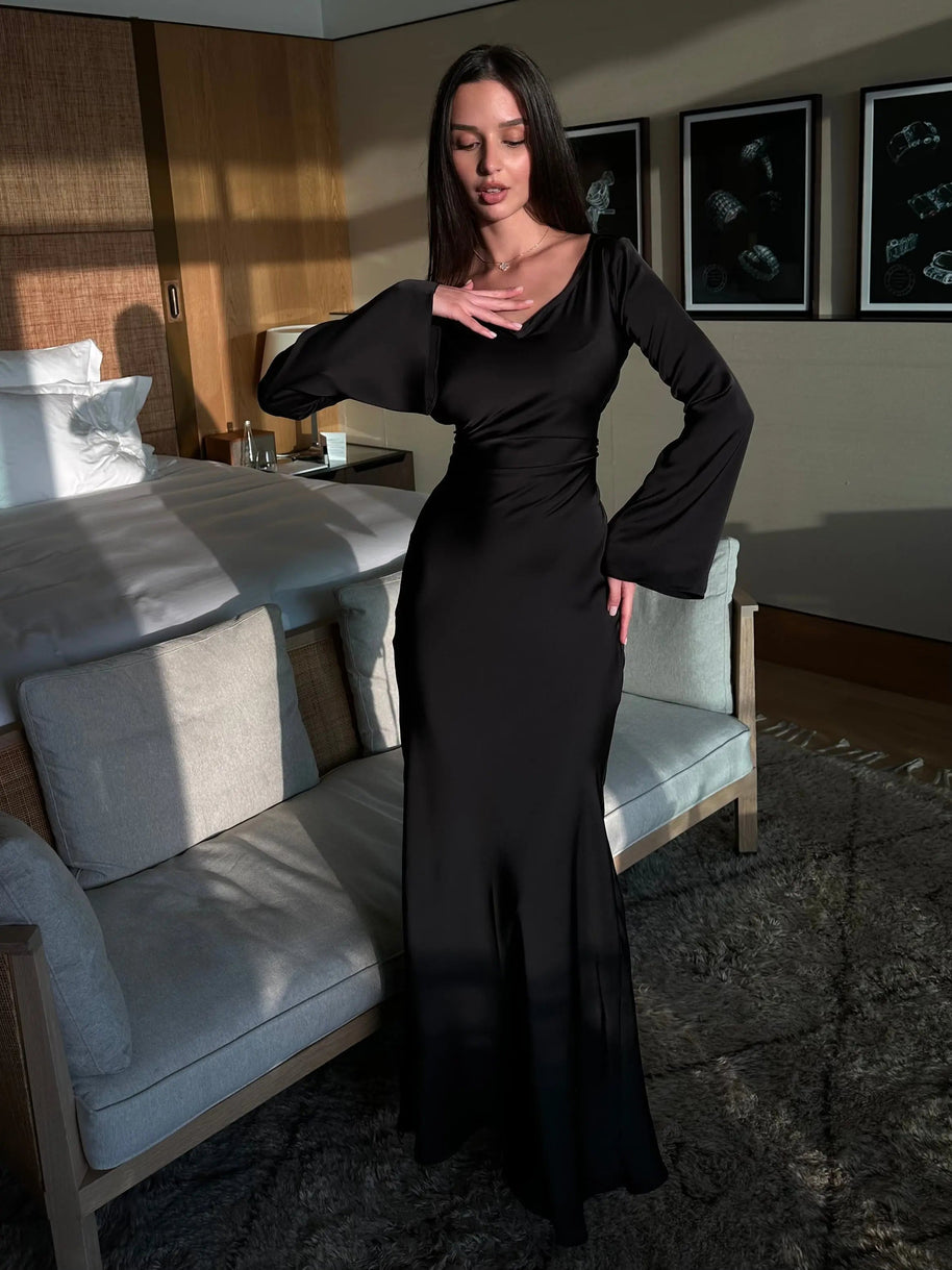 WW | Fließendes Maxi Kleid Mit Langen Ärmeln Für Damen