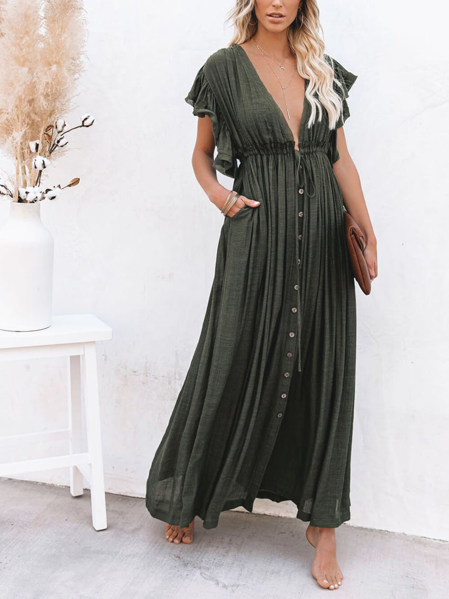 WW | Stilvolles Maxikleid mit Flatterärmeln für Frauen