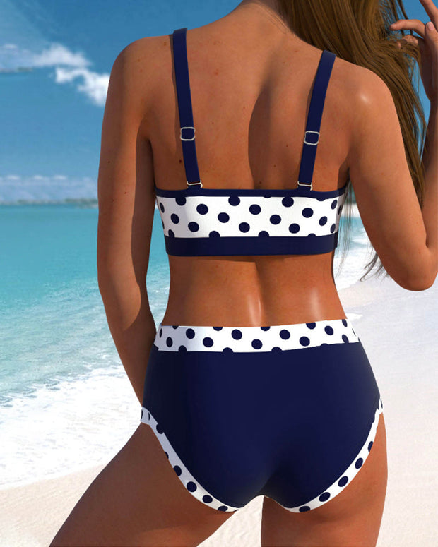 WW | Patchwork-Bikini mit Hoher Taille und Punkten
