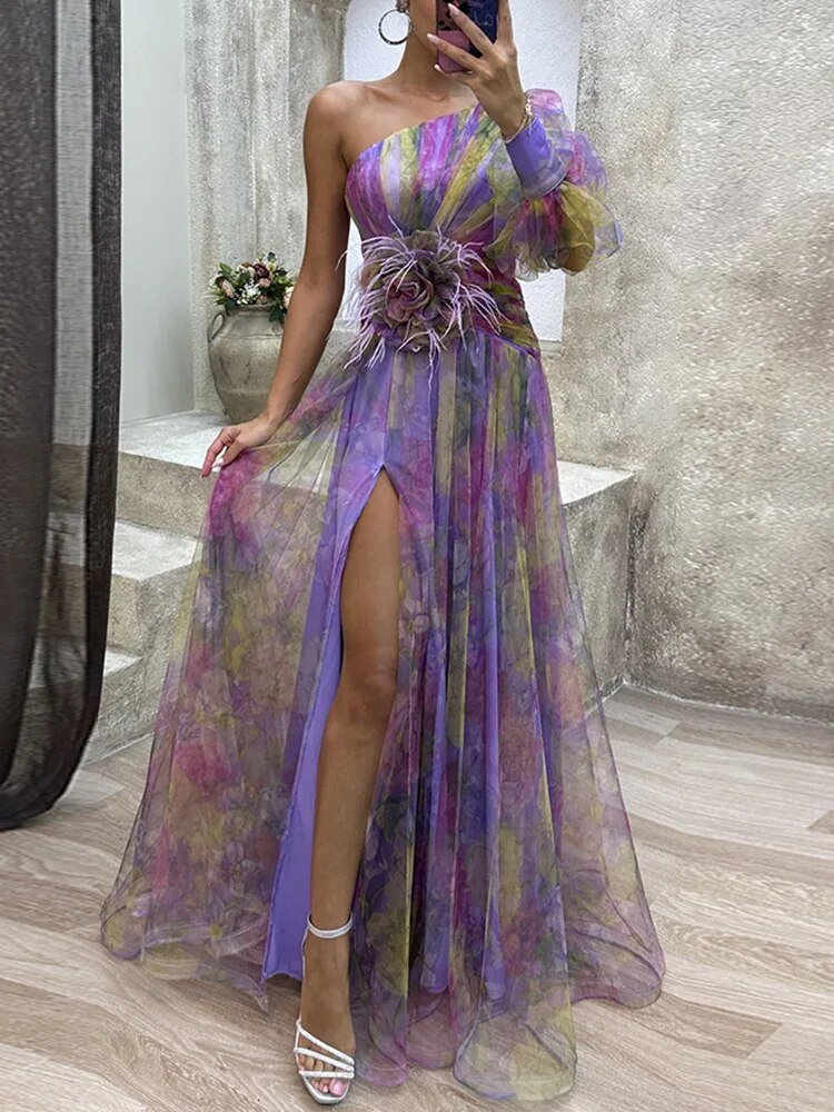 WW | Asymmetrisches Maxikleid Mit Blumenmuster Sommerkleid Für Damen