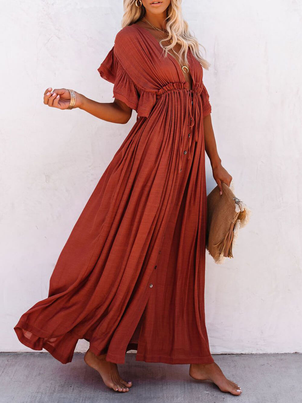 WW | Stil Maxi Kleid mit Flatterärmeln für Frauen