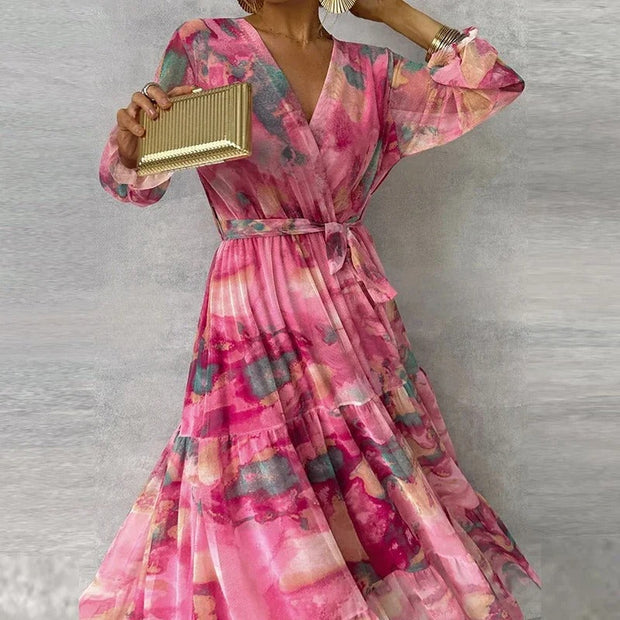 WW | Elegantes Langärmeliges Maxikleid mit Blumenmuster