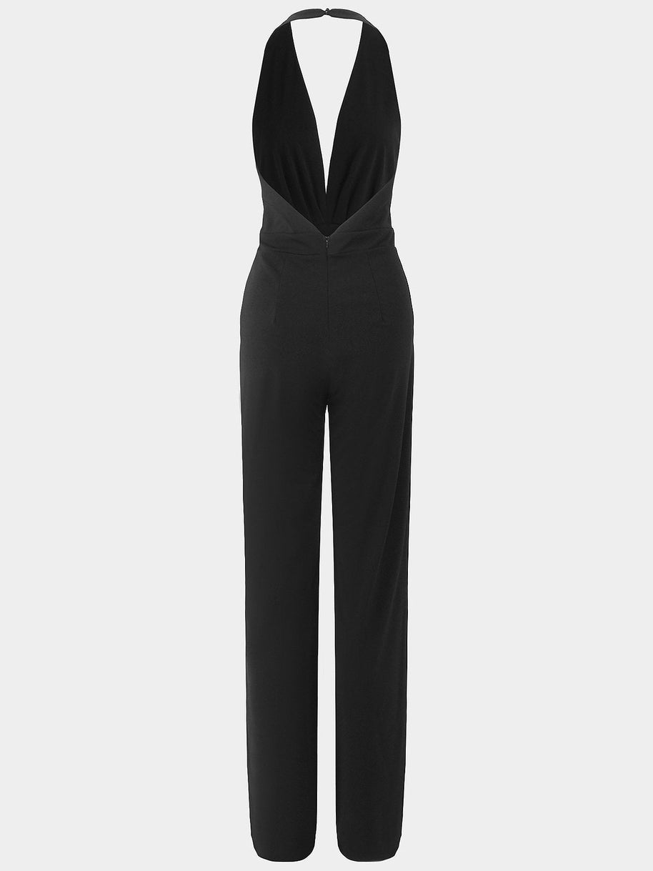 WW | Tiefer V-Ausschnitt Ärmelloser Breiter Bein Jumpsuit