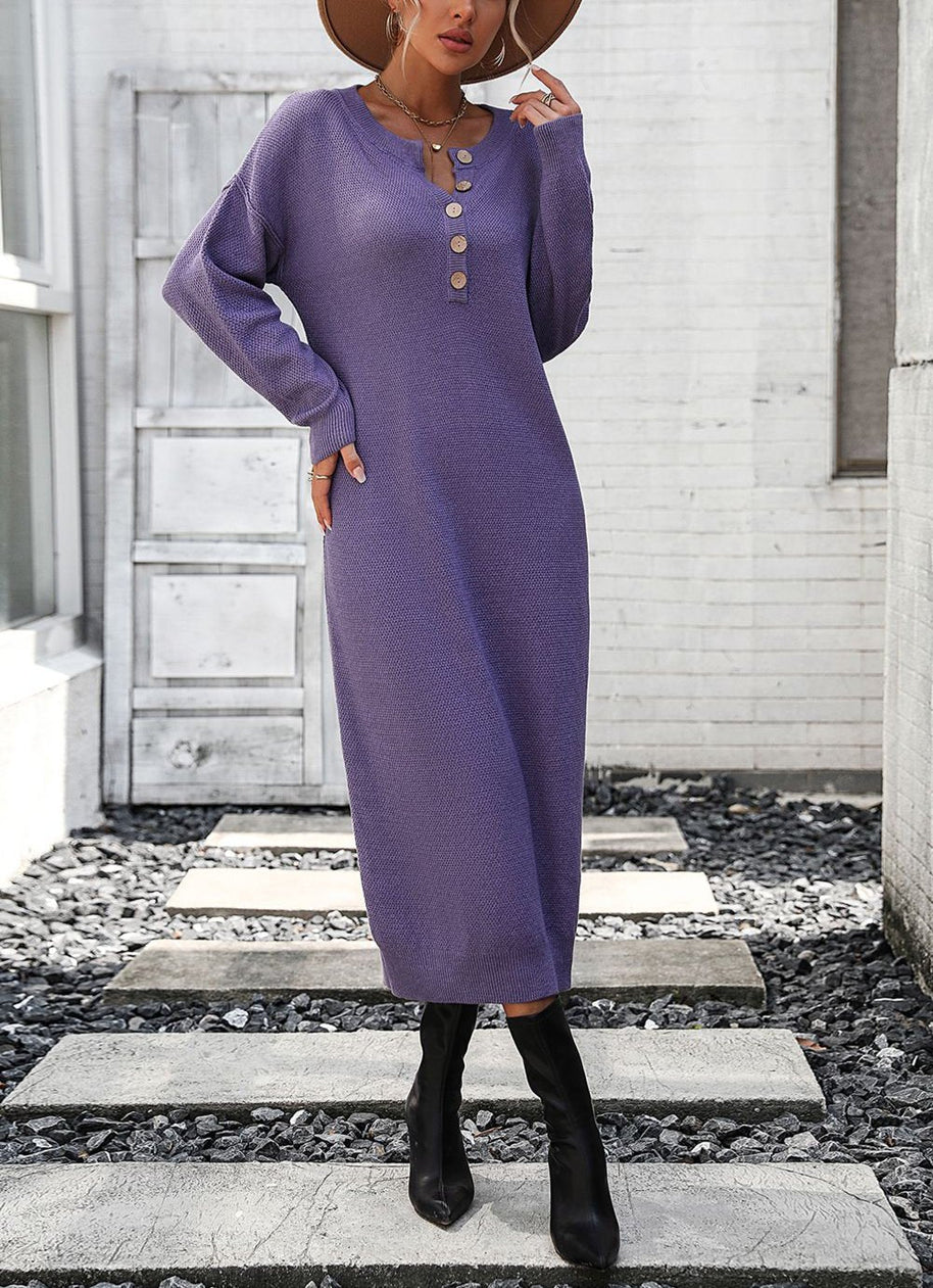 WW | Schicker Herbst Sweatkleid mit Knopfdetail für Frauen