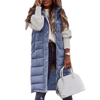 W&W Kapuze Lange Weste Lässig Mode Einreihig Jacke