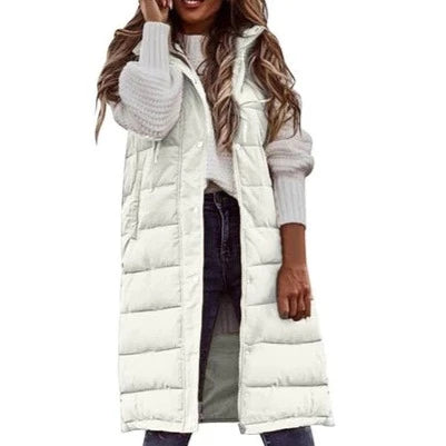 W&W Kapuze Lange Weste Lässig Mode Einreihig Jacke
