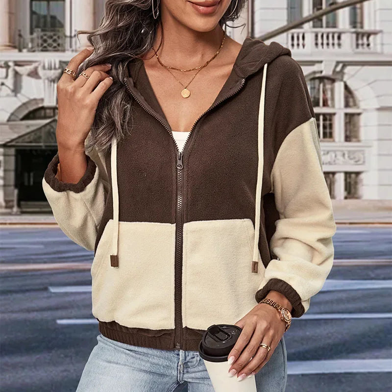 WW - Fleecejacke Mit Kapuze Und Patchworkmuster