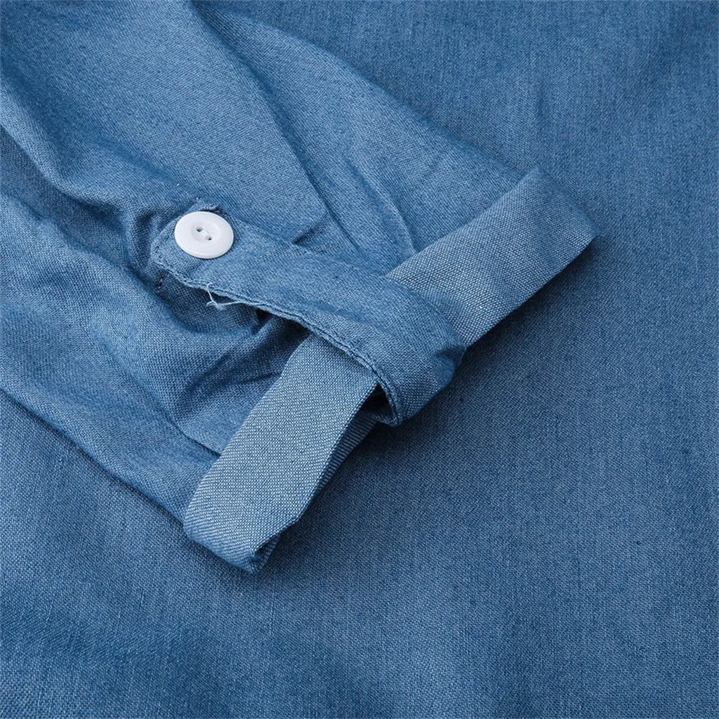 WW | Lässiges Denim Maxikleid Mit Kragen Für Damen