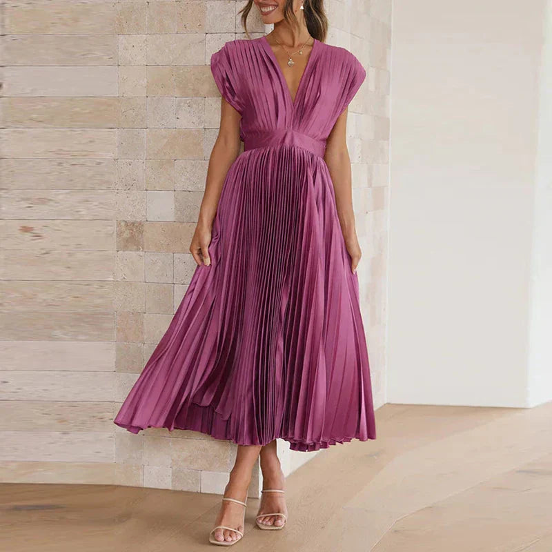 WW | Elegante Maxi Kleid Mit V-ausschnitt Und Falten