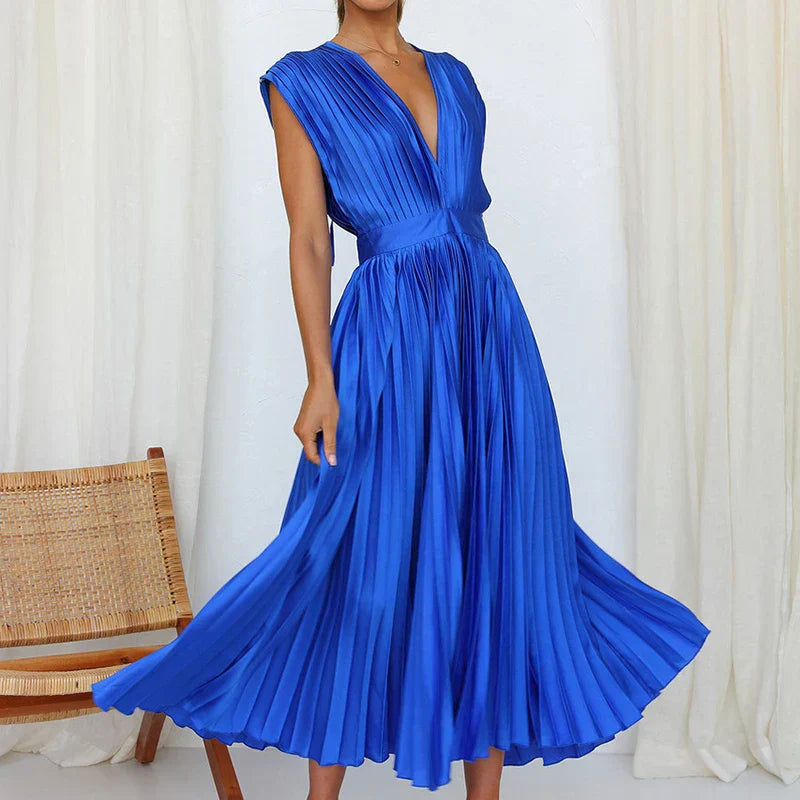 WW | Elegante Maxi Kleid Mit V-ausschnitt Und Falten