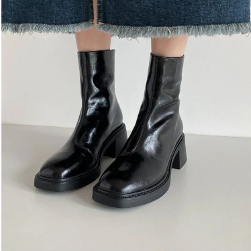 WW | Stilvolle Leder Ankle Boots mit Blockabsatz für Damen Damen Ankle Boots