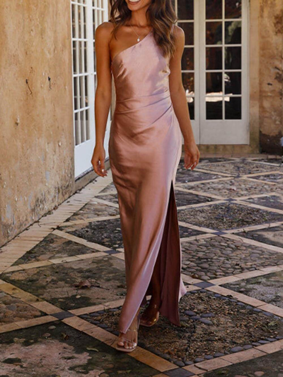 WW | Ein Schulter Satin Maxikleid Mit Schlitz Für Damen