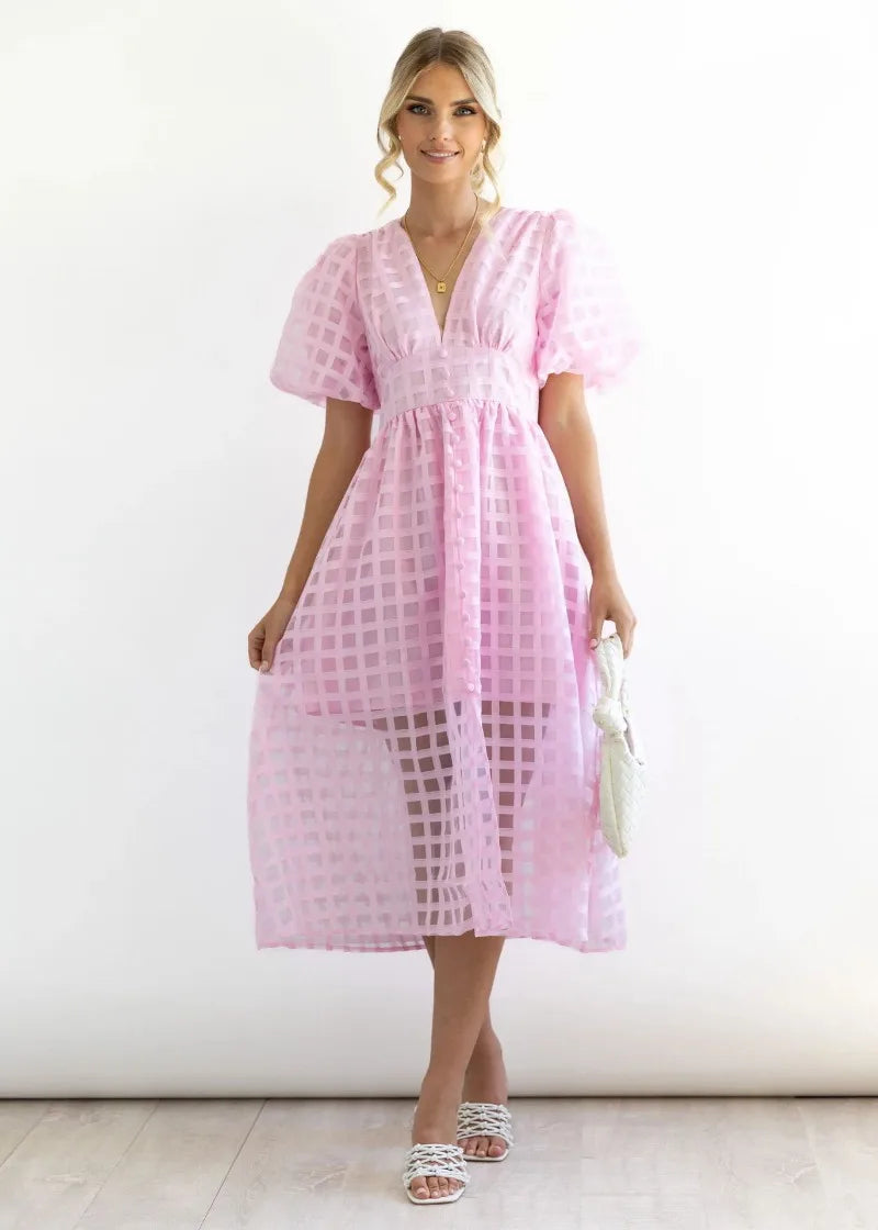 WW | Puffärmel Midi-Kleid