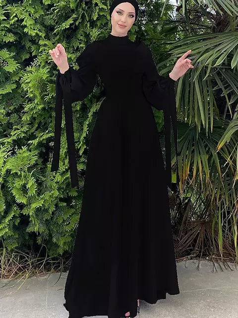 WW | Elegantes Frauen Muslimisch Islamisch Saati Grosgrain Einfarbig Maxi Kleid Mit Gürtel