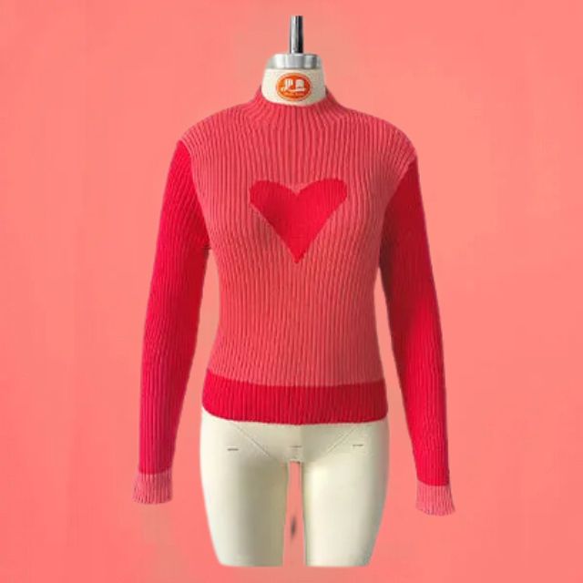 WW | Gerippter Strickpullover mit Herz-Intarsien