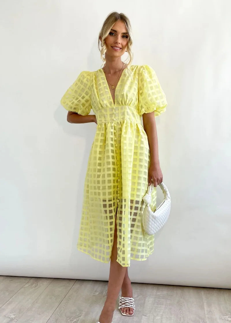 WW | Puffärmel Midi-Kleid