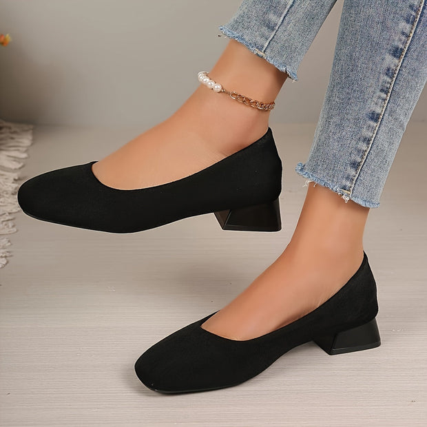WW | Schwarze Flanell Pumps Mit Blockabsatz