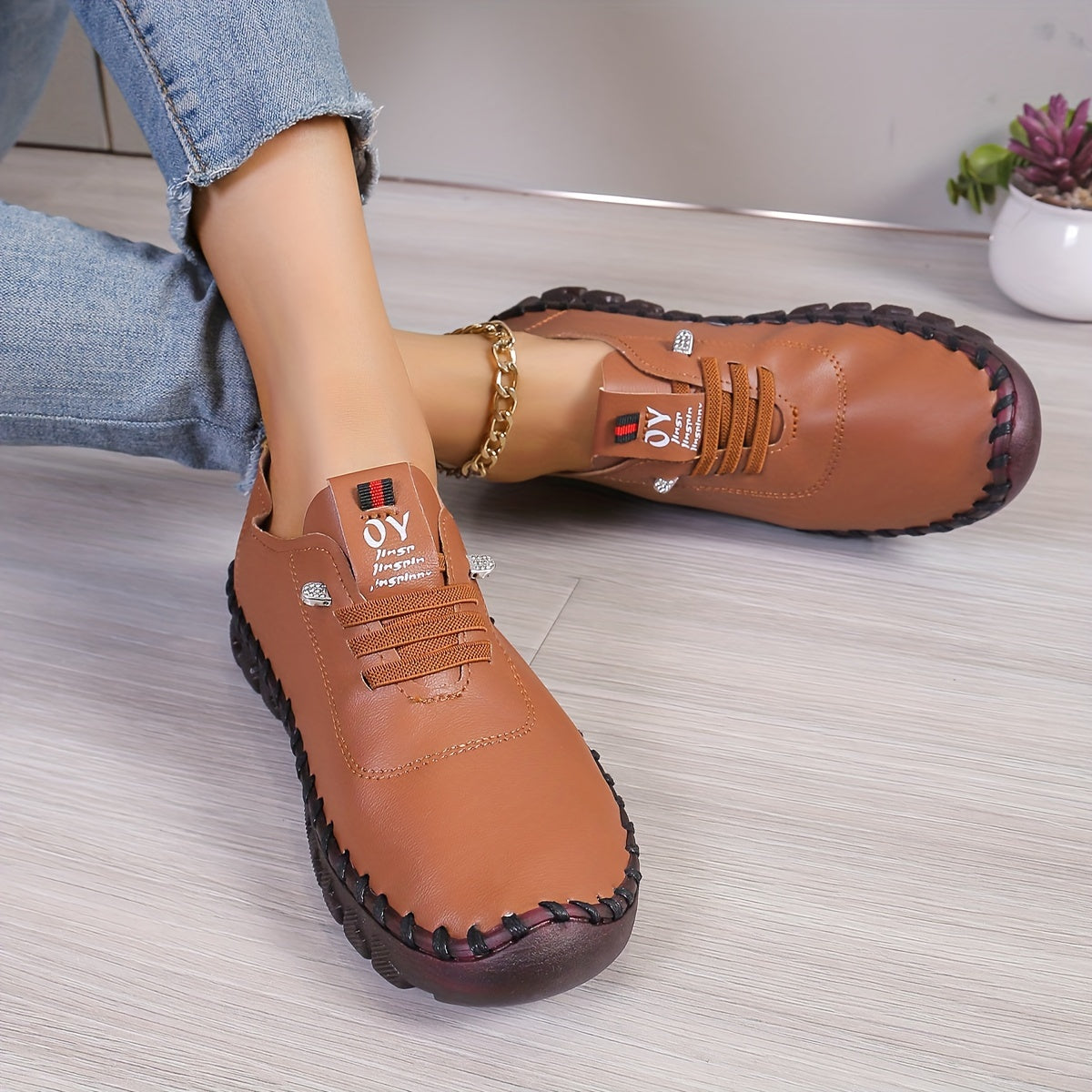 WW | Bequeme Lederschuhe Mit Runder Spitze