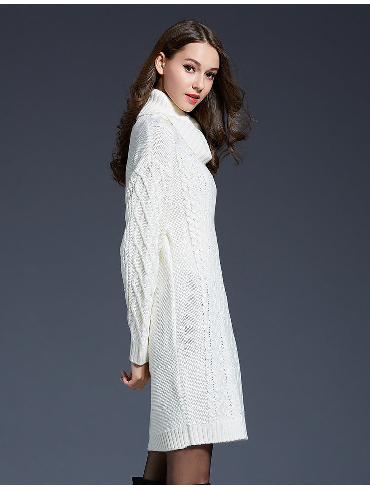 WW | Hochhals Lange Strickkleid