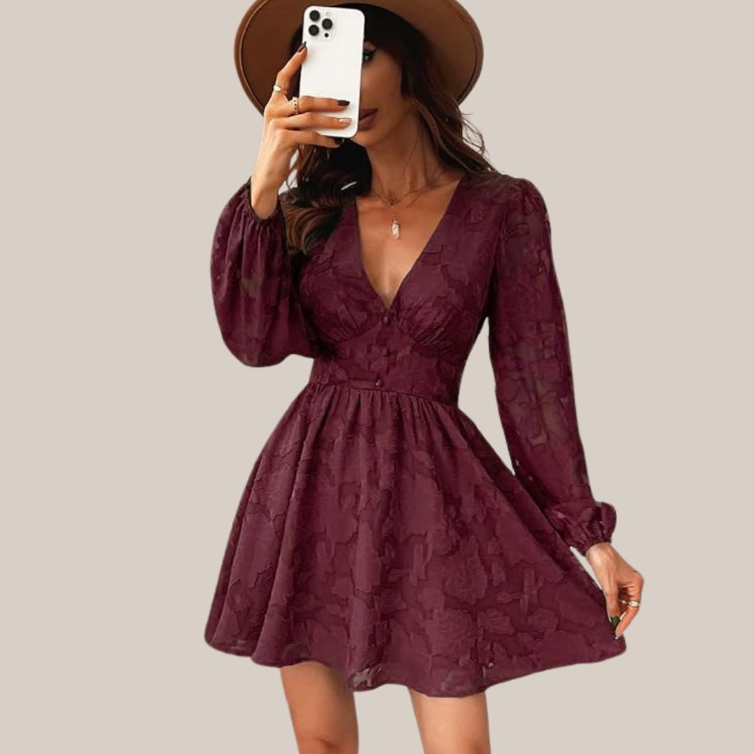 WW | Schickes Langarmkleid mit tiefem V-Ausschnitt