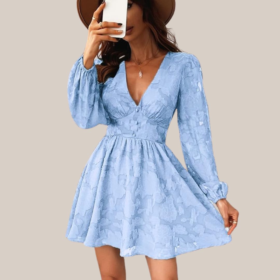 WW | Schickes Langarmkleid mit tiefem V-Ausschnitt