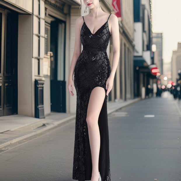WW - Luxuriöses Pailletten Kleid mit seitlichem Schlitz