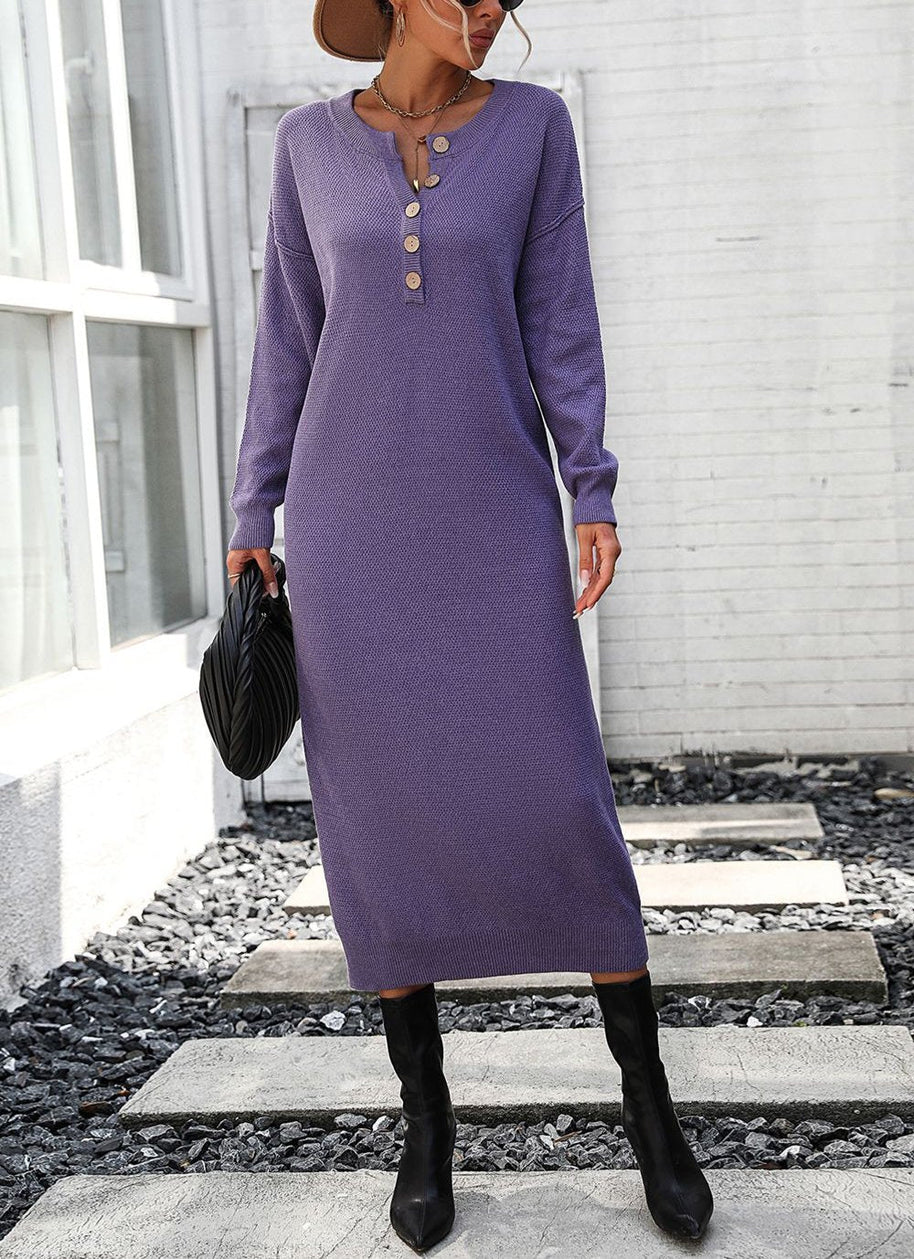 WW | Schicker Herbst Sweatkleid mit Knopfdetail für Frauen