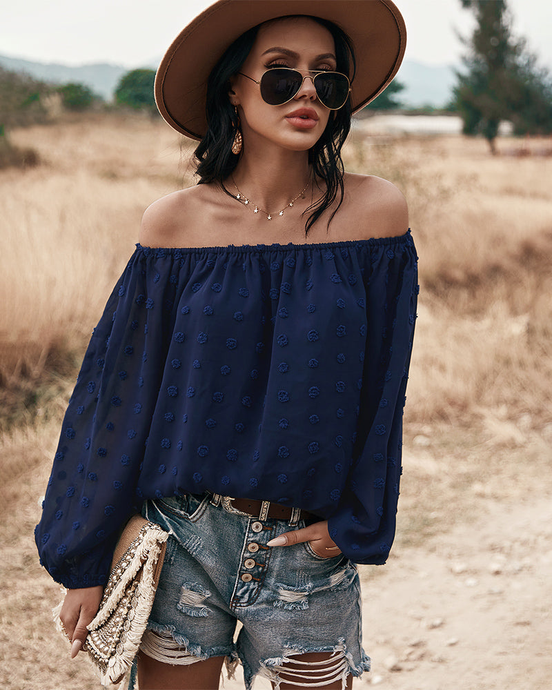WW | Off Shoulder Laterne Langärmeliges Rüschentop