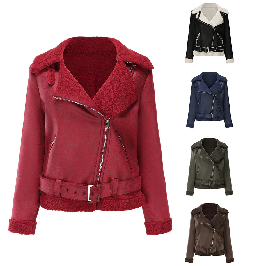 WW | Winterjacke aus Kunstwildleder mit Fell und Gürtel
