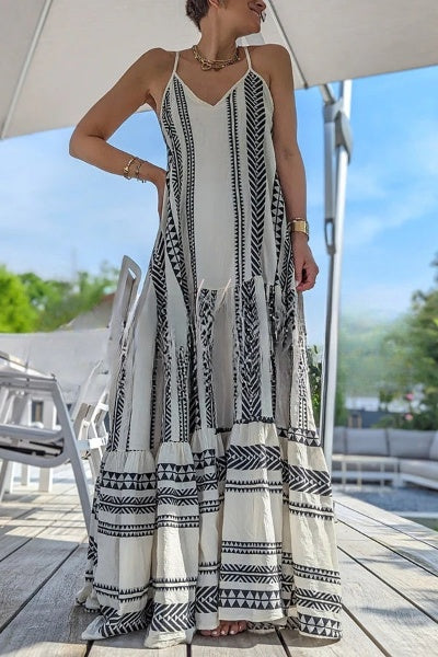 WW | Away On Vacay Lange Cami Kleid mit Ethnischem Muster