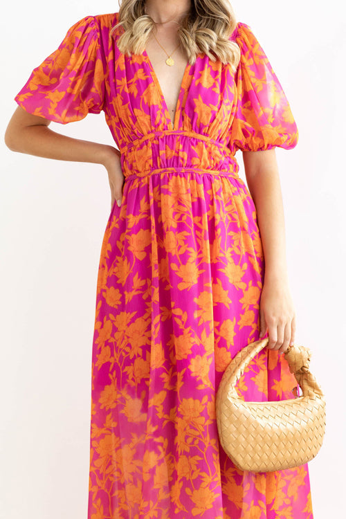 WW | Real Love Print Puffärmel Maxi Kleid