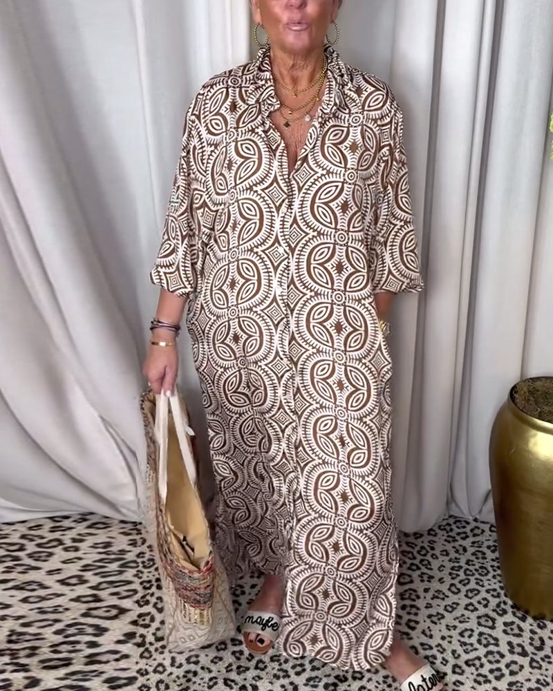 WW | Vintage Bedrucktes Maxikleid mit Reverstaschen