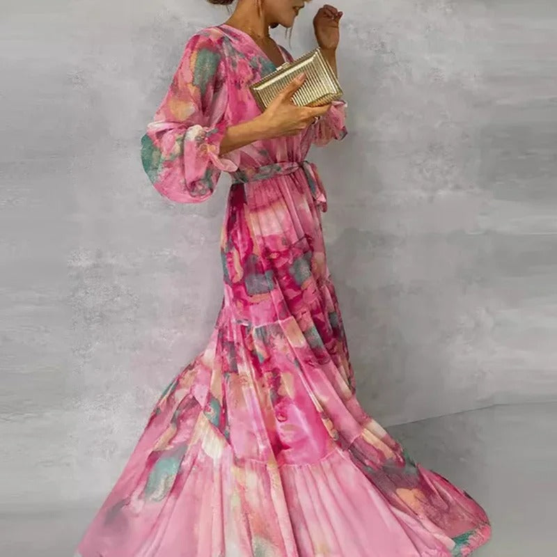 WW | Elegantes Langärmeliges Maxikleid mit Blumenmuster
