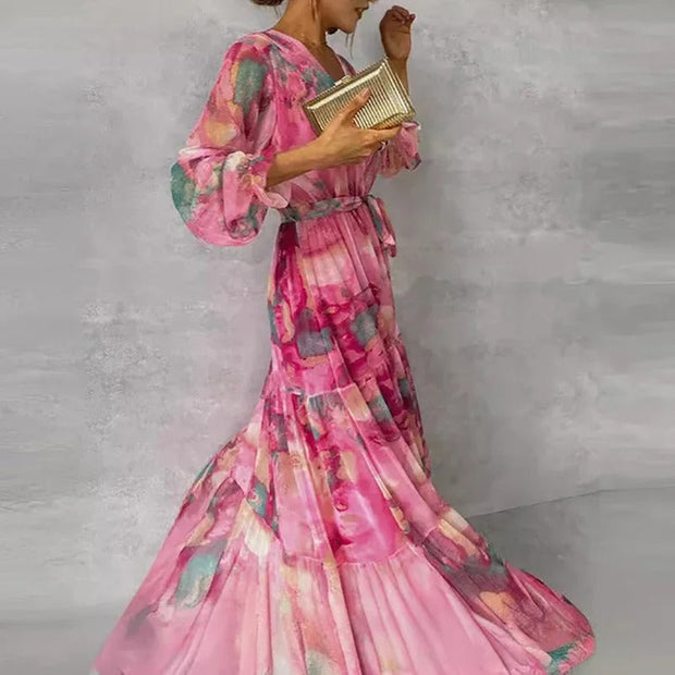 WW | Elegantes Langärmeliges Maxikleid mit Blumenmuster