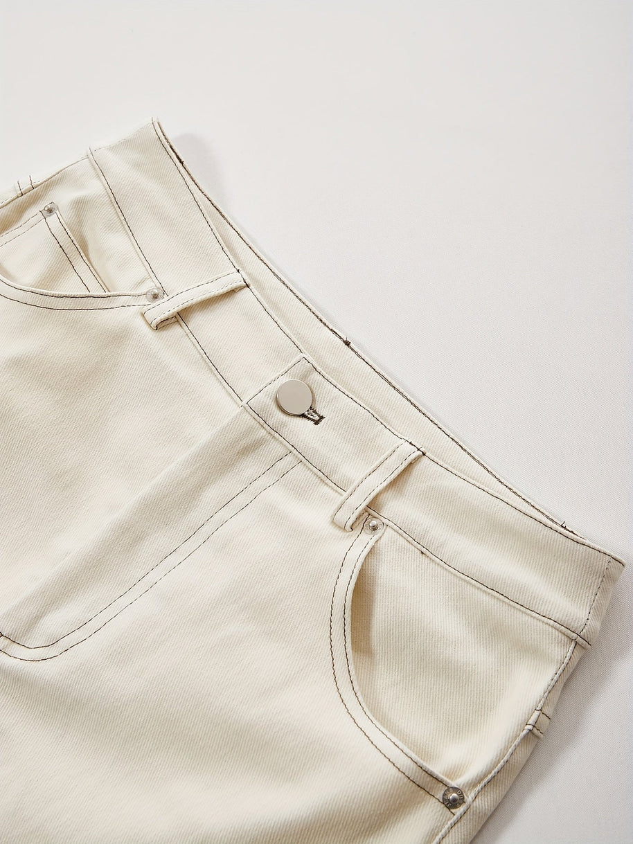 WW | Einfarbiger Weißer Schlitz Hinten Lässig Maxi Denim Rock