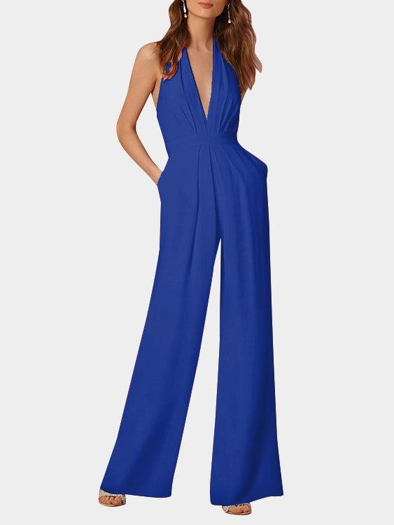 WW | Tiefer V-Ausschnitt Ärmelloser Breiter Bein Jumpsuit