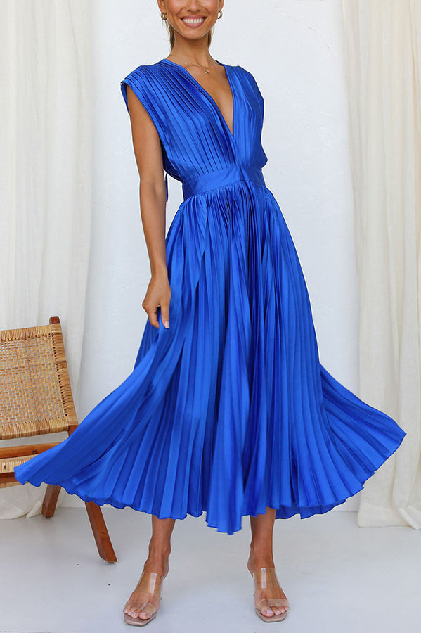 WW | Hallo Schöne Satin Plissee Midi Kleid