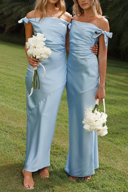 WW | Rosiedress Schleife Knoten Off-Shoulder Maxi Partykleid