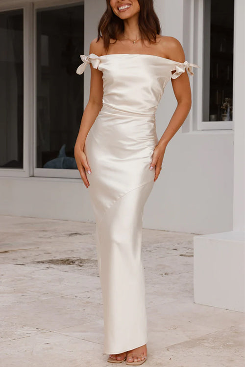 WW | Rosiedress Schleife Knoten Off-Shoulder Maxi Partykleid