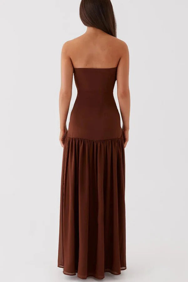 WW | Eden Patchwork Semi-Transparent Chiffon Strapless Maxi-Kleid