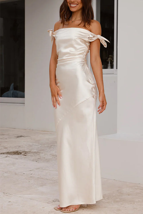 WW | Rosiedress Schleife Knoten Off-Shoulder Maxi Partykleid