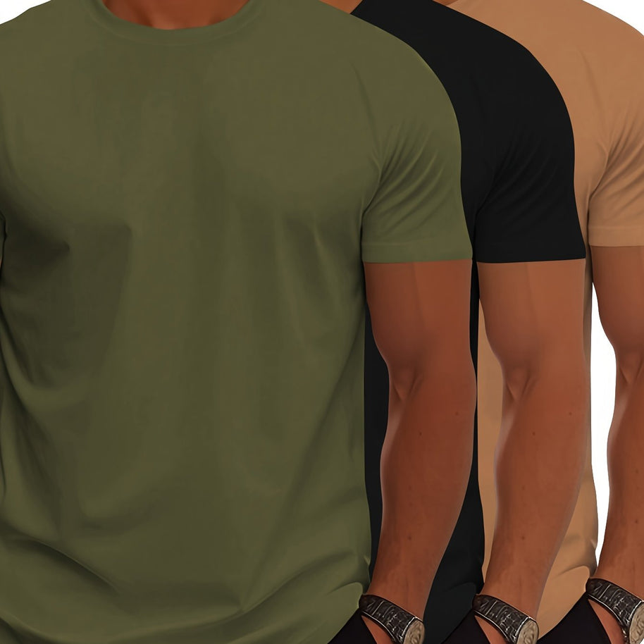 WW | 3er Pack Herren T-shirts Mit Kurzen Ärmeln, Sommerliche Einfarbige Farbe