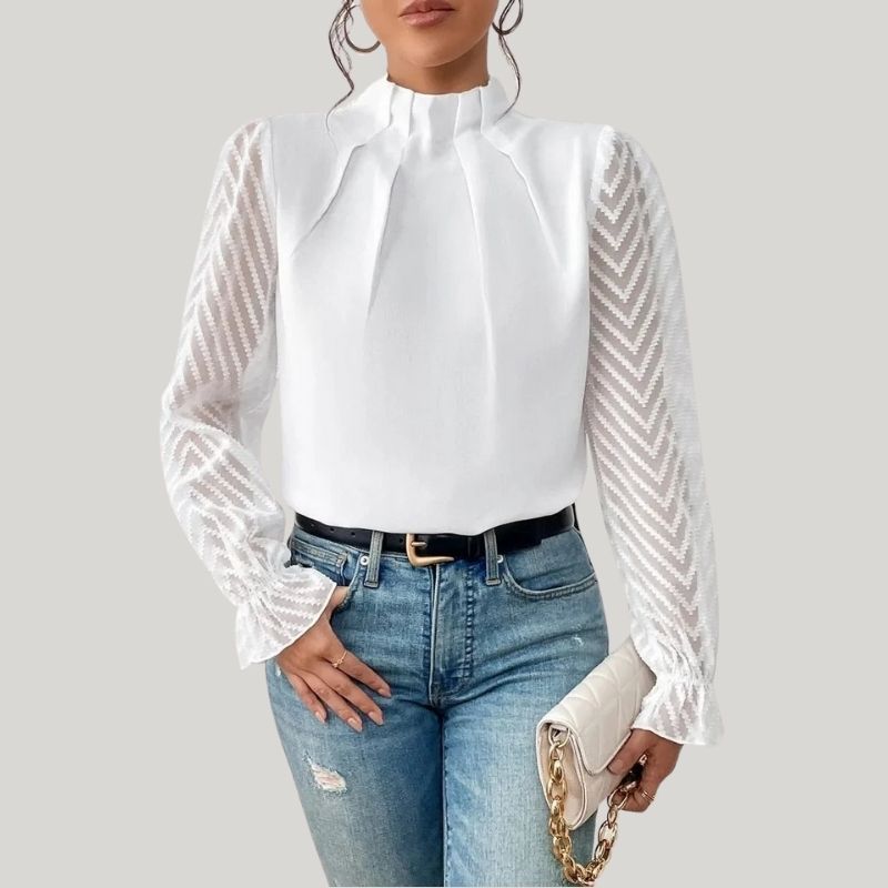 WW | Bluse mit Hohem Kragen und Transparenten Puffärmeln