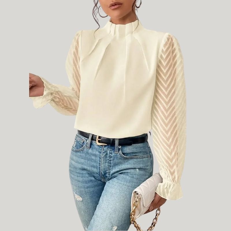 WW | Bluse mit Hohem Kragen und Transparenten Puffärmeln