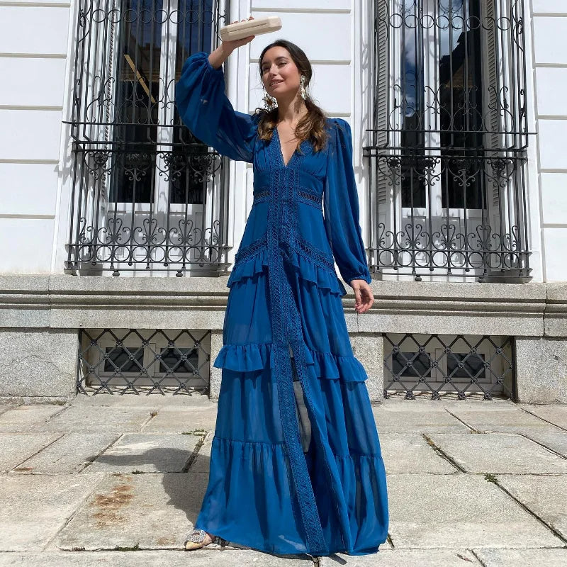 WW | Gestufter Langarm-Maxikleid