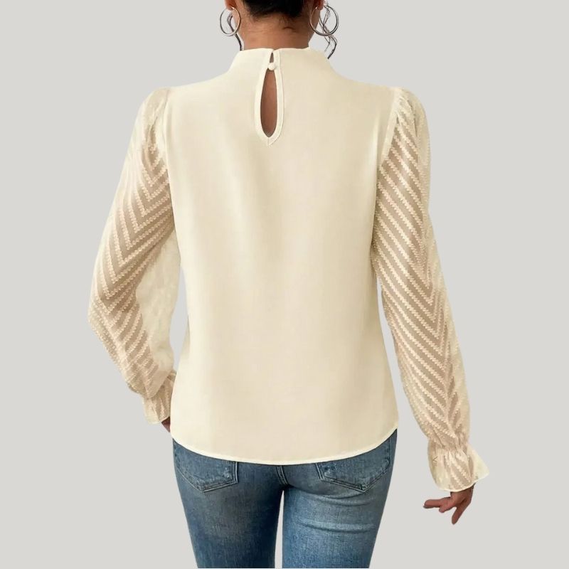 WW | Bluse mit Hohem Kragen und Transparenten Puffärmeln