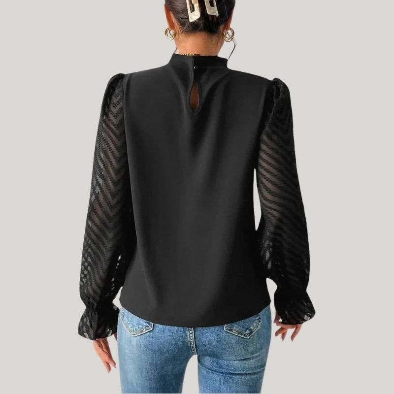 WW | Bluse mit Hohem Kragen und Transparenten Puffärmeln