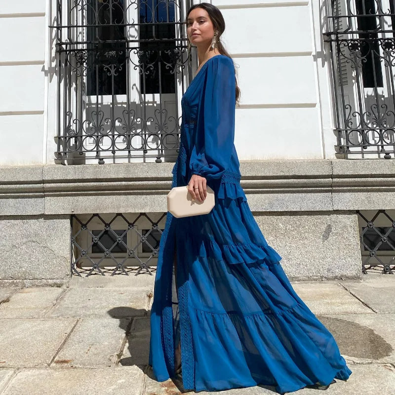 WW | Gestufter Langarm-Maxikleid