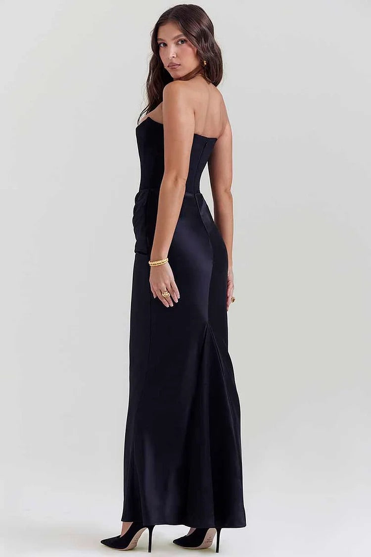 WW | Elegante Bustier-Patchwork Formelle Party Fishtail Maxi Kleider-Schwarz